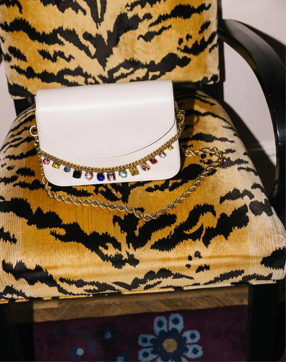 White leather handbag with crystals
